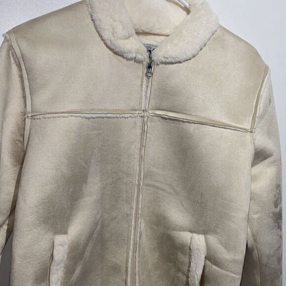 Gotham City Gear Women's Cream Collared Faux Suede Sherpa Jacket Size Large - Picture 4 of 10
